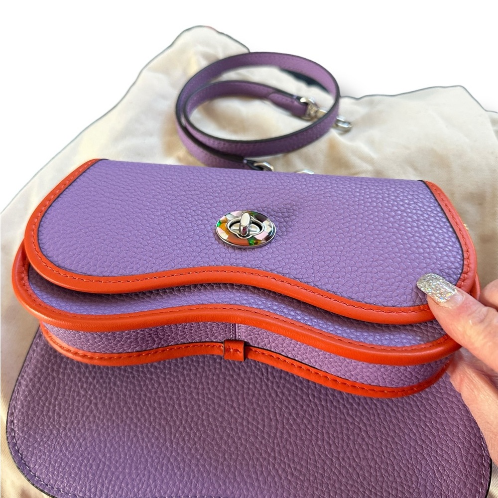 Coachtopia Purple and Orange Wavy Dinky Double Pouch Bag Iris/Sun Orange NWT - Picture 4 of 12